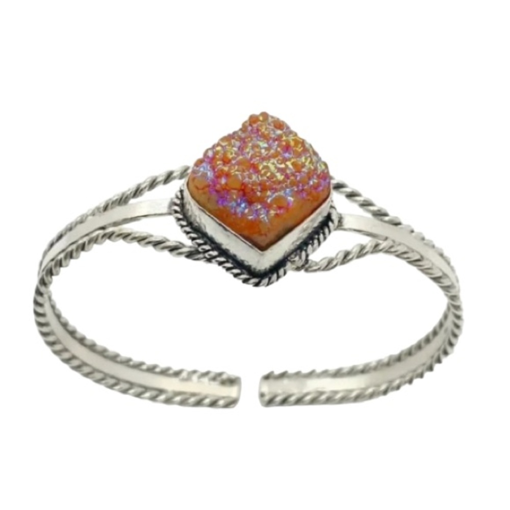 925 Sterling Silver orange druzy gemstone